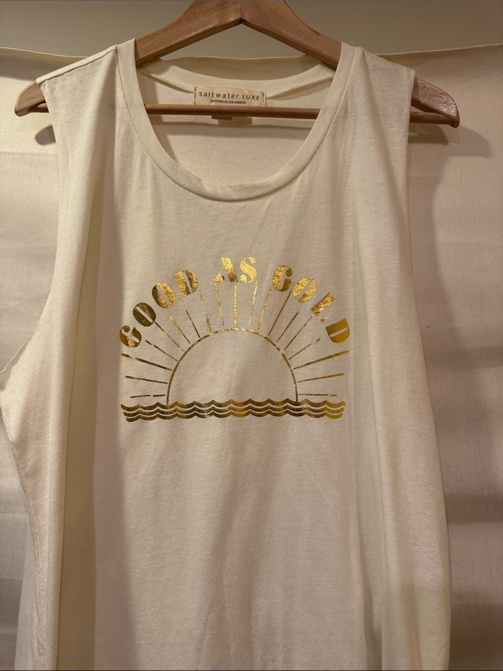 saltwater LUXE Cream Tank with Metallic Gold  "Good As Gold" Sun Graphic
